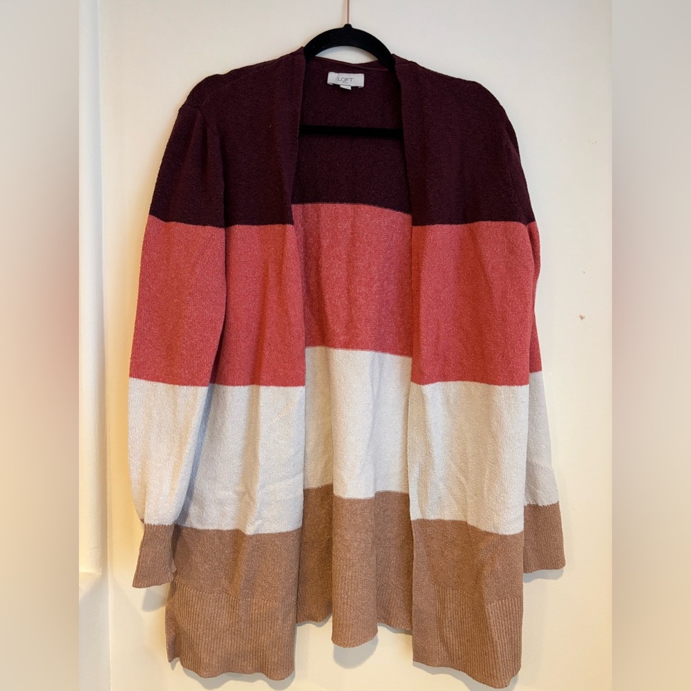 LOFT Colorblock Cardigan - Maroon, Coral, Ivory, Camel